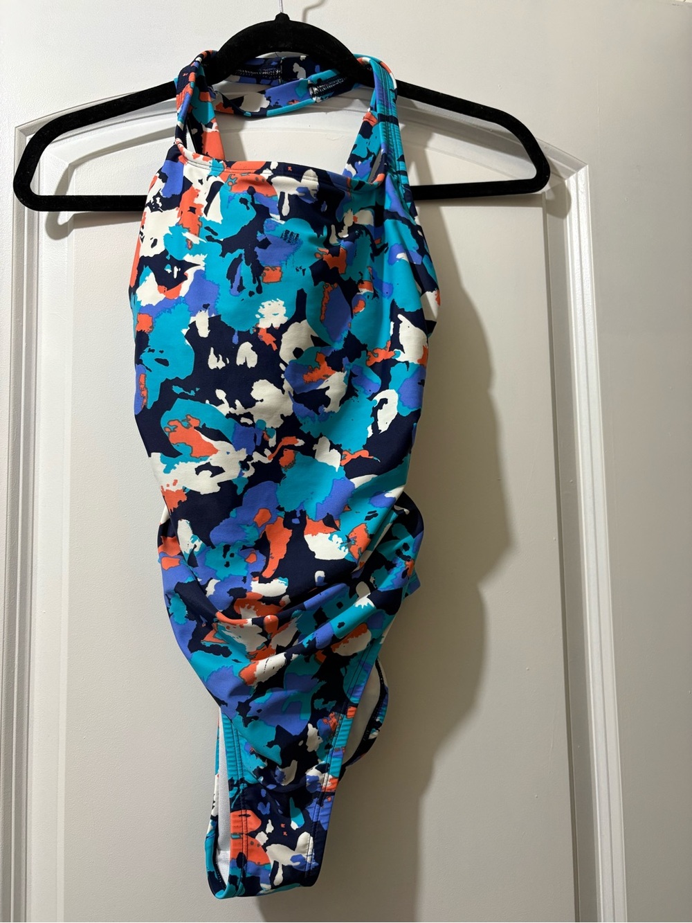 Halter One-Piece Swimsuit in Blue Multi Print